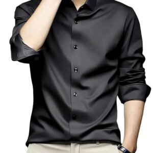 IndoPrimo Men's Stylish Solid Satin Casual Shirt for Men Full Sleeve
