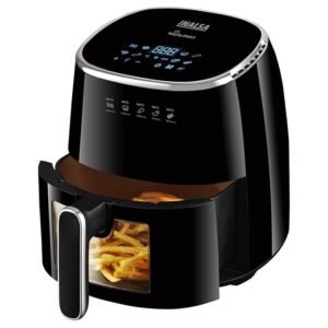 INALSA Air Fryer for Home|5.5 liter Capacity|Visible Window & Internal Light|1600 W with Smart AirCrisp Technology|6-In-1 Appliance With 8 Preset Menu & Digital Display (Tasty fry DW5.5) Black